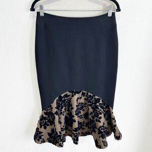 Mary Katrantzou Skirt Womens 8 Black Velvet Floral Trumpet Feminine Fairy Grunge